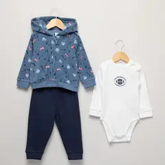 YAMP - Conjunto Hoodie + Jogger + Body manga larga para Bebé niño en Algodón