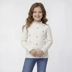 YAMP - Camiseta para Niña con Flores Manga larga de Algodón Coniglio
