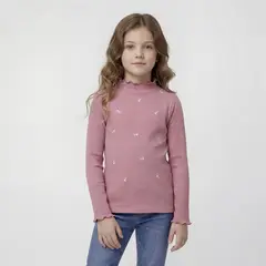 YAMP - Camiseta para Niña con Flores Manga larga de Algodón Coniglio