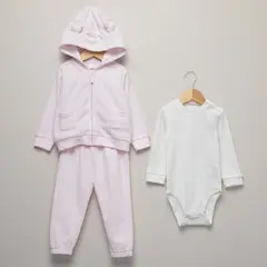 YAMP - Conjunto Hoodie + Jogger + Body manga larga para Bebé niña en Algodón