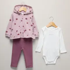 YAMP - Conjunto Hoodie + Jogger + Body manga larga para Bebé niña en Algodón