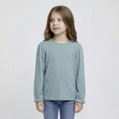 YAMP - Camiseta para Niña con Flores Manga larga de Algodón