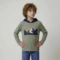 YAMP - Camiseta para Niño con Estampado Con capucha Manga larga de Algodón