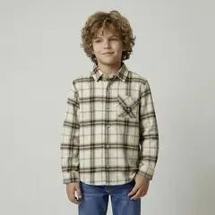 YAMP - Camisa para Niño de Cuadros Manga larga de Algodón