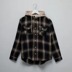 FEDERATION - Camisa para Niño de Cuadros Con capucha Manga larga de Algodón