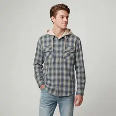 FEDERATION - Camisa para Niño de Cuadros Con capucha Manga larga de Algodón