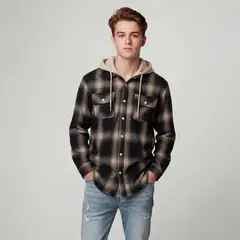 FEDERATION - Camisa para Niño de Cuadros Con capucha Manga larga de Algodón