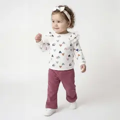 YAMP - Conjunto Blusa manga larga + Pantalón + Diadema para Bebé niña en Algodón