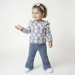 YAMP - Conjunto Blusa manga larga + Pantalón + Diadema para Bebé niña en Algodón