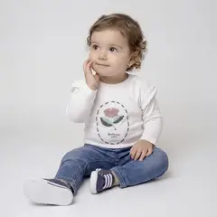 YAMP - Camiseta manga larga para Bebé niña con Estampado de Algodón