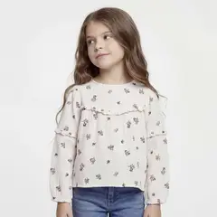 YAMP - Camiseta para Niña con Flores Manga larga de Algodón