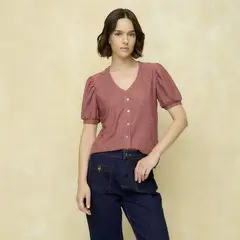 UNIVERSITY CLUB - Blusa Mujer con Ojalillo Manga corta