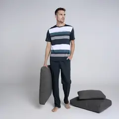 BENETTON - Pijama para Hombre Larga de Rayas de Algodón