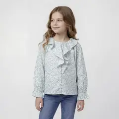 YAMP - Camiseta para Niña Con cuello Manga larga de Algodón