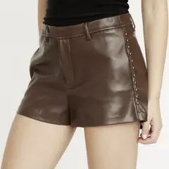 SYBILLA - Short Mujer Tiro medio Efecto cuero