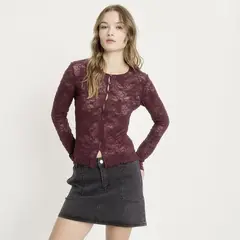 SYBILLA - Blusa Mujer con Encaje Manga larga de Algodón