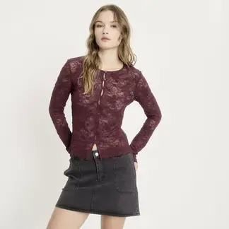 SYBILLA - Blusa Mujer con Encaje Manga larga de Algodón