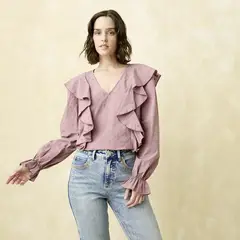 UNIVERSITY CLUB - Blusa Mujer con Boleros Manga larga de Algodón
