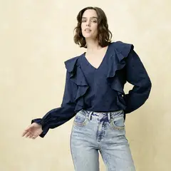 UNIVERSITY CLUB - Blusa Mujer con Boleros Manga larga de Algodón