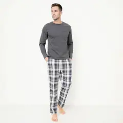BENETTON - Pijama Hombre Largo Manga Larga De Cuadros De Algodón