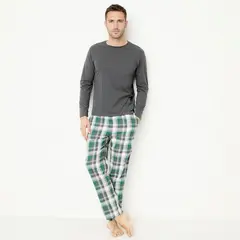 BENETTON - Pijama Hombre Largo Manga Larga De Cuadros De Algodón
