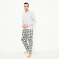 BENETTON - Pijama Hombre Largo Manga Larga De Cuadros De Algodón