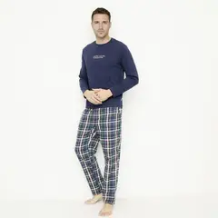 BENETTON - Pijama Hombre Largo Manga Larga de Cuadros de Algodón