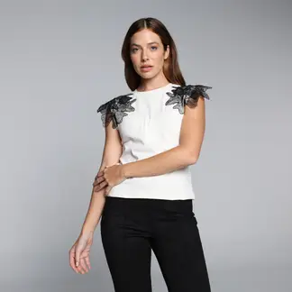 BASEMENT - Camiseta Mujer Encaje Manga Corta De Algodón