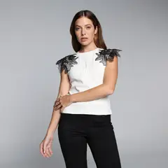 BASEMENT - Camiseta Mujer Encaje Manga Corta De Algodón