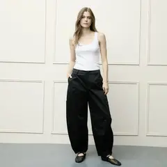 BASEMENT - Pantalón Balloon Mujer Tiro medio de Algodón
