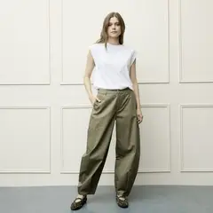 BASEMENT - Pantalón Balloon Mujer Tiro medio de Algodón