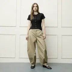 BASEMENT - Pantalón Balloon Mujer Tiro medio de Algodón