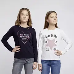 ELV - Camiseta para Niña Pack de 2 unidades con Estampado Manga larga de Algodón