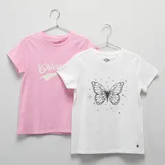 ELV - Camiseta para Niña Pack de 2 unidades Estampado Manga corta de Algodón reciclado