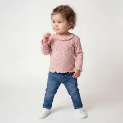 YAMP - Camiseta Manga larga para Bebé niña con Flores de Algodón
