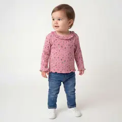 YAMP - Camiseta Manga larga para Bebé niña con Flores de Algodón