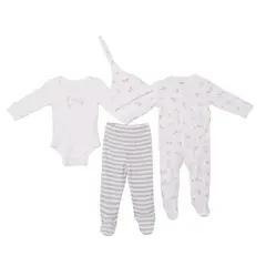 YAMP - Conjunto Enterizo pijama + Body manga larga + Pantalón + Gorro para Bebé niño en Algodón