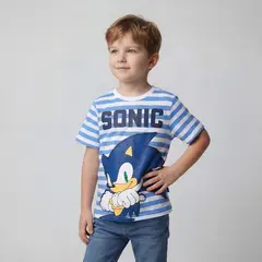 SONIC - Camiseta para Niño con Estampado Manga corta de Algodón