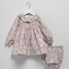 CONIGLIO - Vestido para Bebé niña Dos piezas con Flores de Algodón