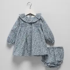 CONIGLIO - Vestido para Bebé niña Dos piezas con Flores de Algodón