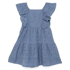 YAMP - Vestido para Niña con Ojalillo Corto de Algodón