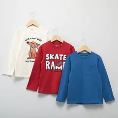 YAMP - Camiseta para Niño Pack de 3 unidades con Estampado Manga larga de Algodón