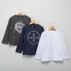 YAMP - Camiseta para Niño Pack de 3 unidades con Estampado Manga larga de Algodón