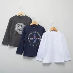 YAMP - Camiseta para Niño Pack de 3 unidades con Estampado Manga larga de Algodón
