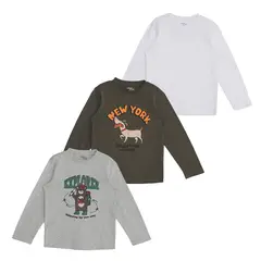 YAMP - Camiseta para Niño Pack de 3 unidades con Estampado Manga larga de Algodón