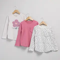 YAMP - Camiseta para Niña Pack de 3 unidades Manga larga de Algodón