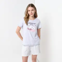 SYBILLA - Pijama en satín Para Mujer Manga corta con Estampado de Algodón