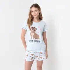 SYBILLA - Pijama para Mujer Manga corta con Estampado de Algodón