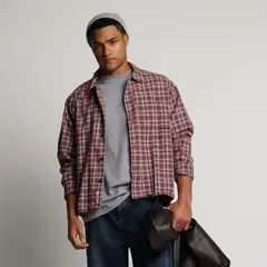 DENIMLAB - Camisa Hombre de Cuadros Manga Larga de Algodón