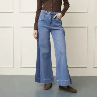 BASEMENT - Jean Wide leg Mujer Tiro medio Denim de Algodón
